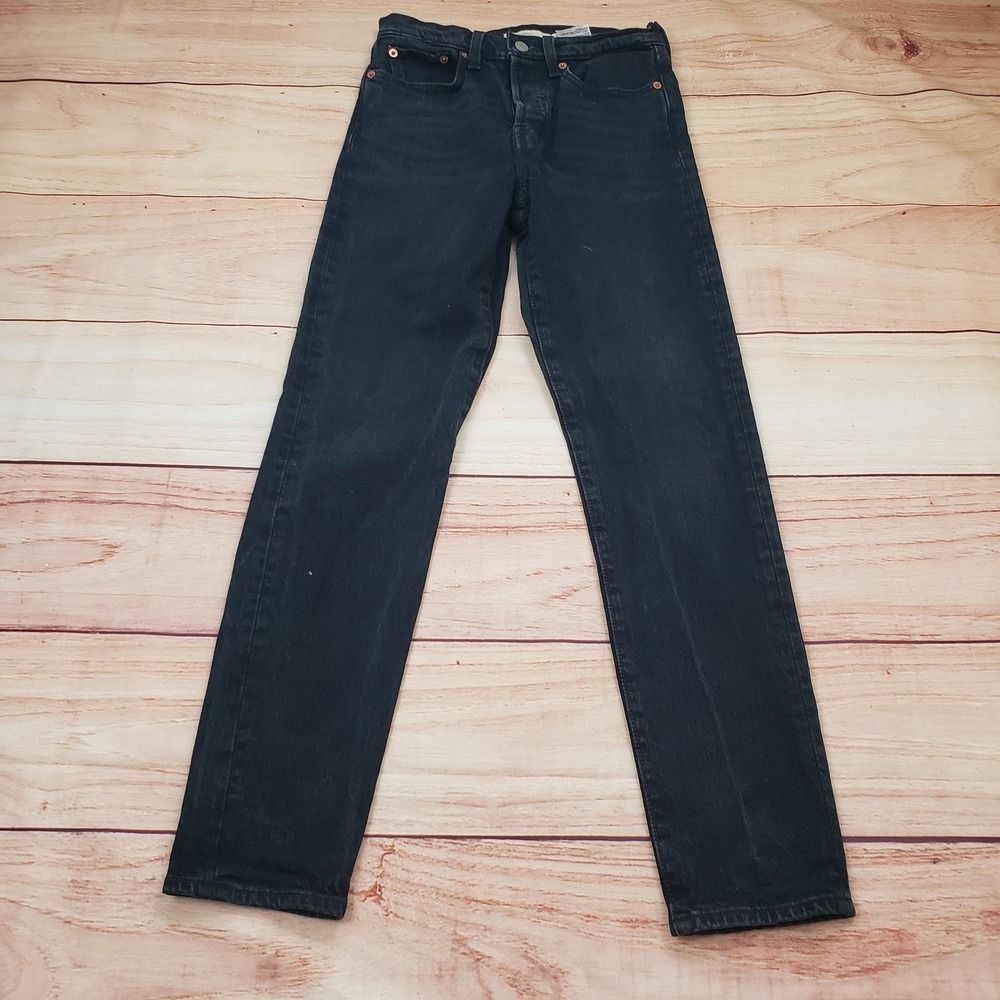 Levi's Wedgie Straight Jeans Womens‎ 24 Black High Rise Button Fly Stretch Denim